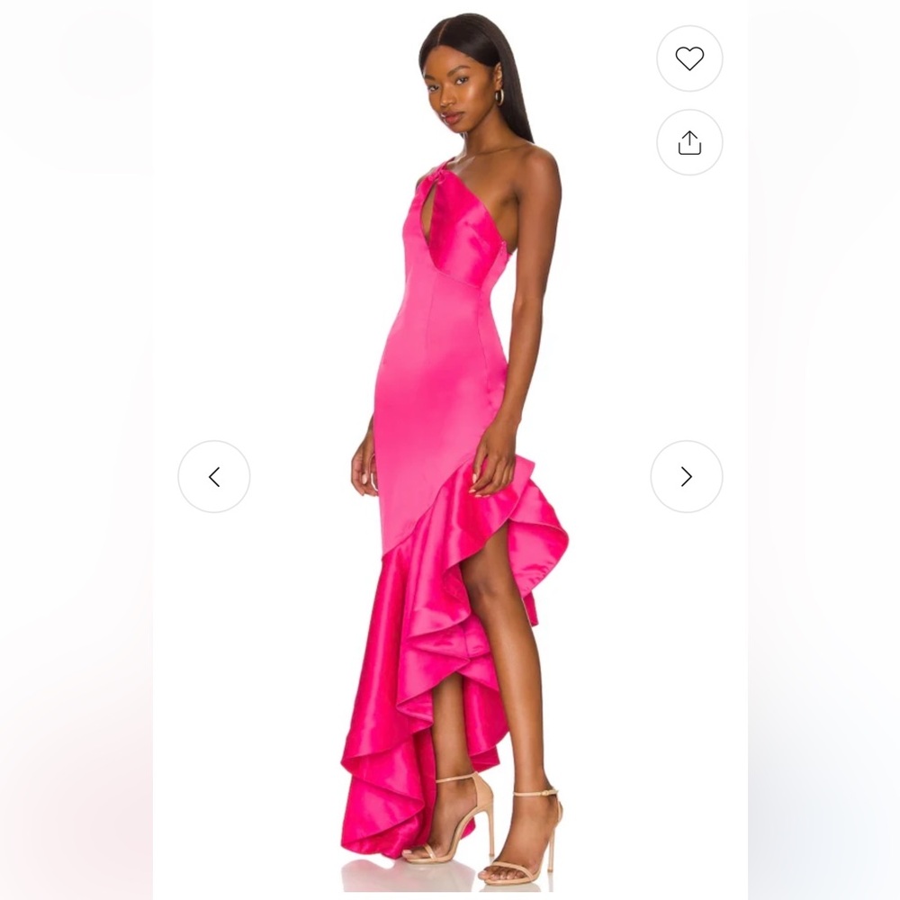 Lovers + Friends Hot Pink One-Shoulder Asymmetrical Ruffle Dress - Picture 2 of 4